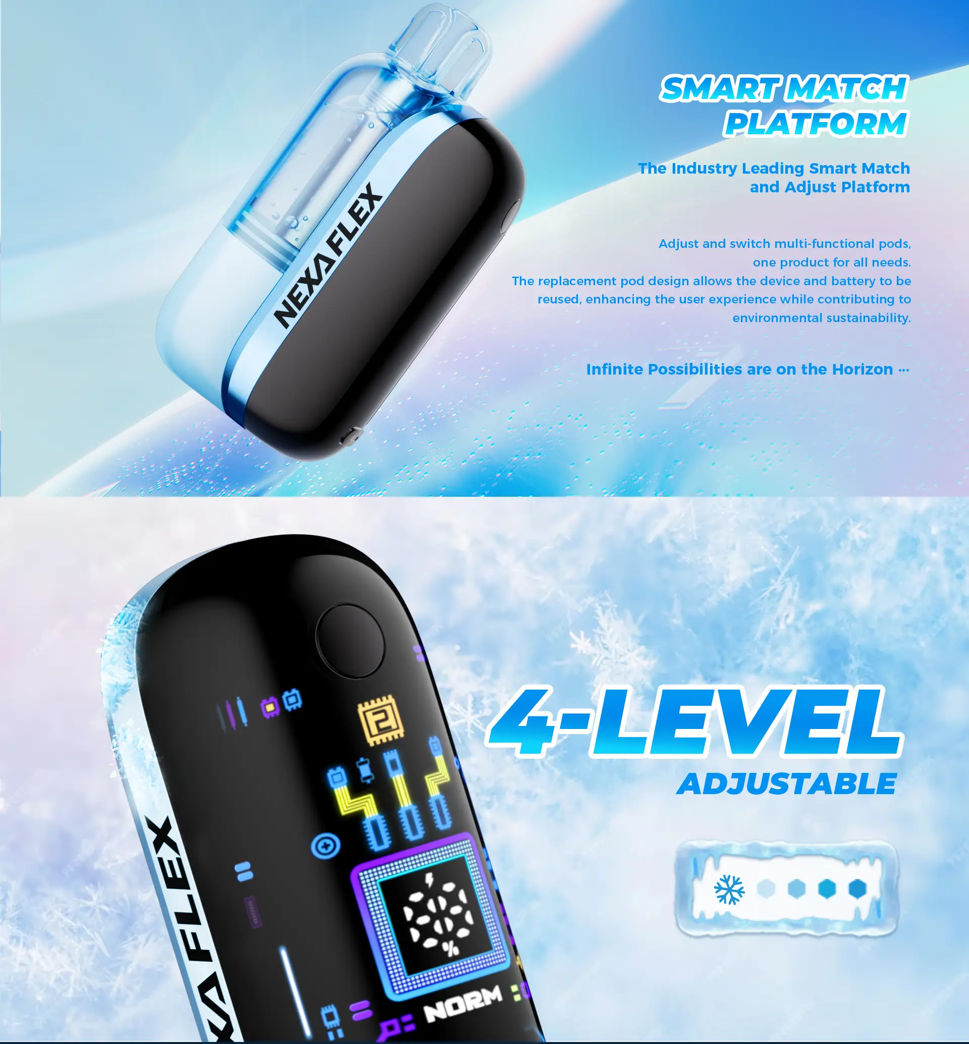 NEXA Flex 40K disposable vape rechargeable device and Flavor Booster prefilled pod