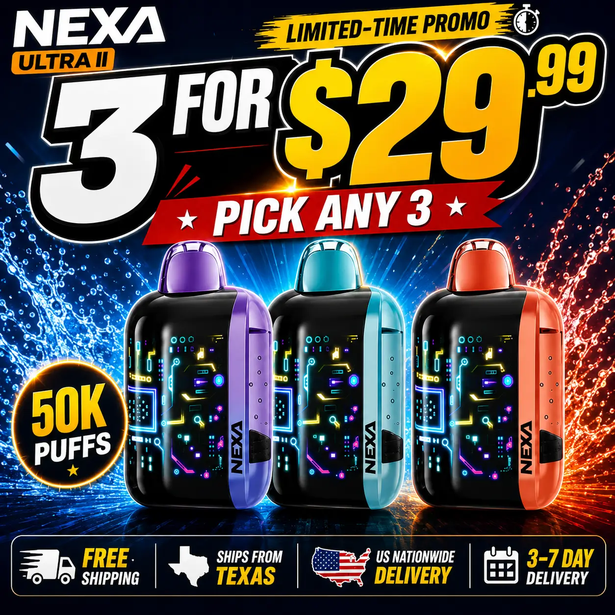 3 for $29.99 + Free Shipping Nexa Ultra II 50K Disposable Vape
