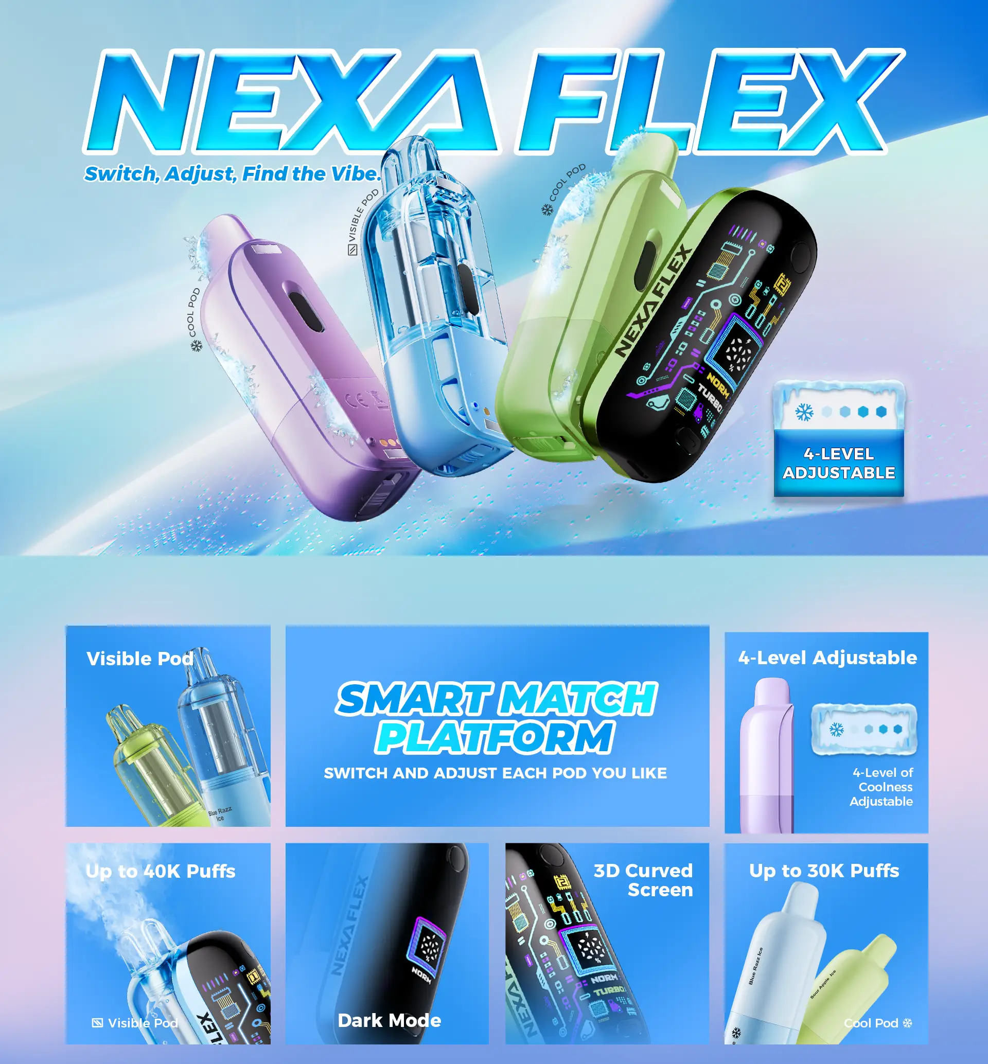 NEXA Flex Flavor Booster 40K disposable vape kit with rechargeable device and prefilled pod