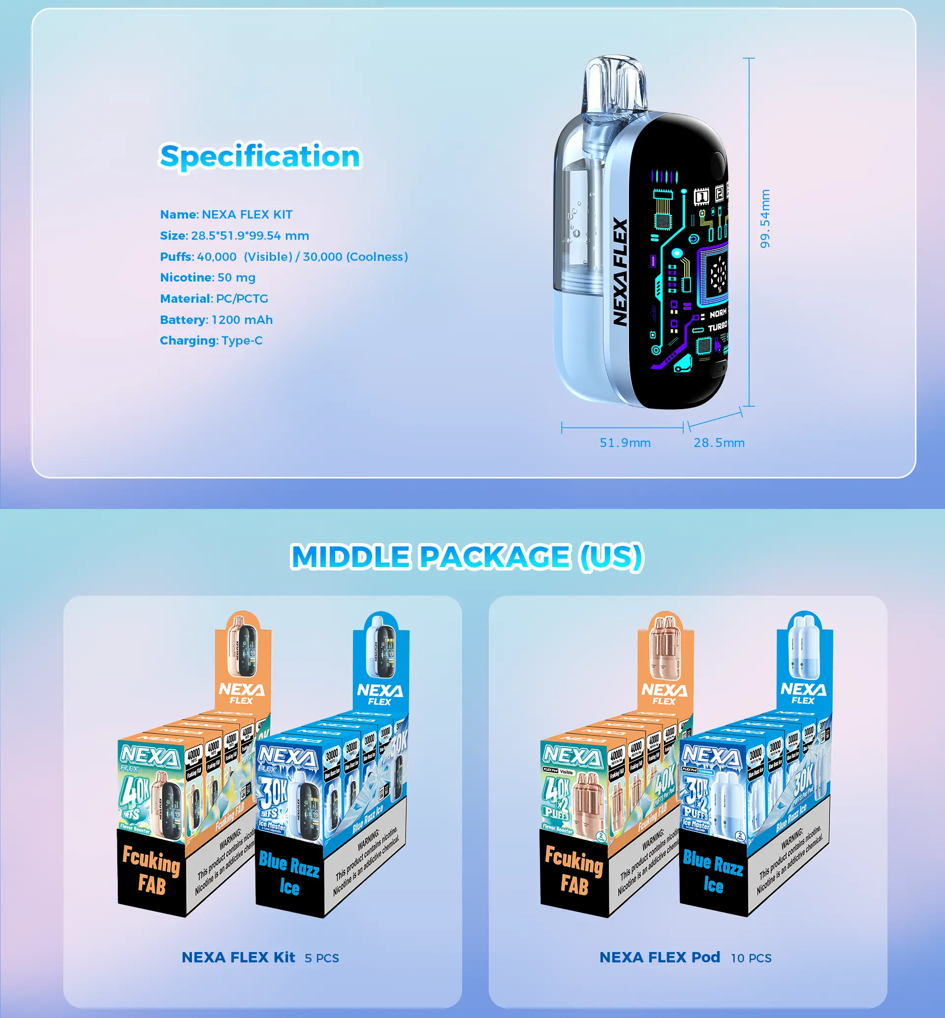 NEXA Flex Flavor Booster 40K disposable vape kit product specifications and features