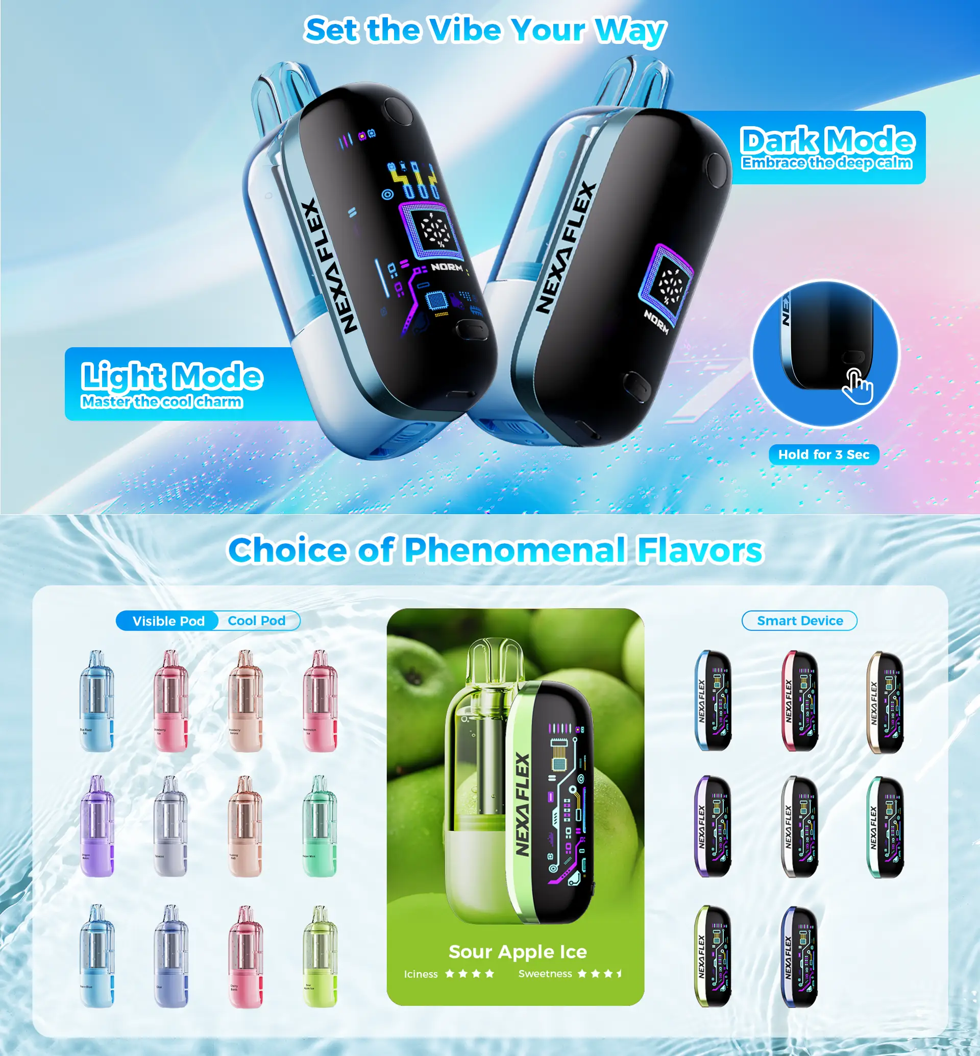 NEXA Flex Flavor Booster 40K transparent prefilled pod and rechargeable vape device