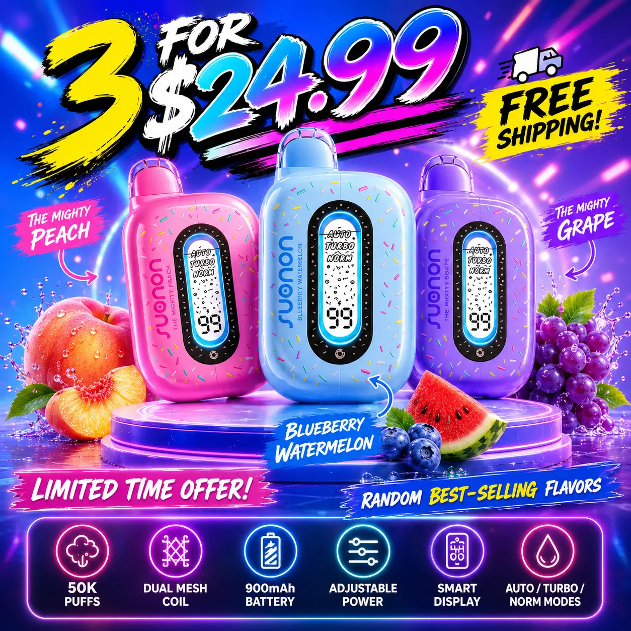3 for $24.99 + Free Shipping SUONON DONETE 50K Disposable Vape